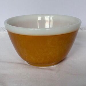 Vtg Pyrex Mixing Bowl 1.5 PT White Rim Butterscotch Americana Harvest 401 Retro